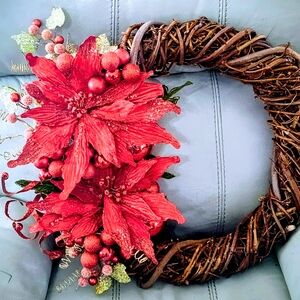 Festive Red Poinsettia Holiday Wreath